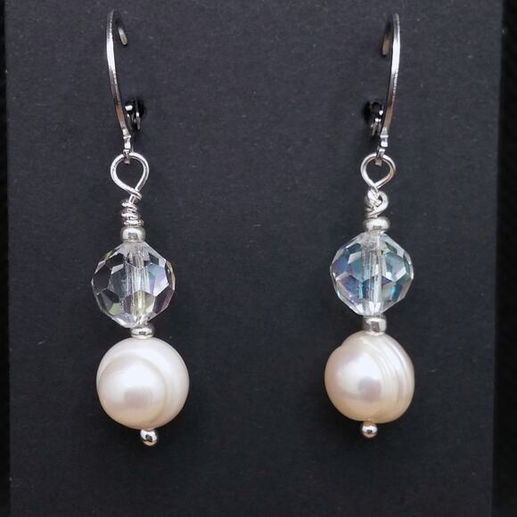 Artisan Baroque Freshwater Pearl Earrings Vintage Beads Swarovski Crystal Dangle - Picture 5 of 9